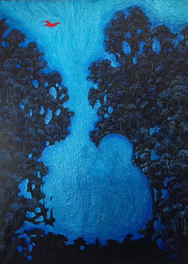 Mystical jaguar silhouette in the cloud forest